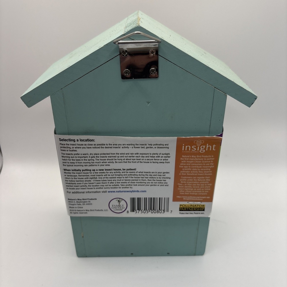 Nature's Way Better Gardens Pollinator Bug Mason Bee House Wooden Green Blue - Picture 5 of 8